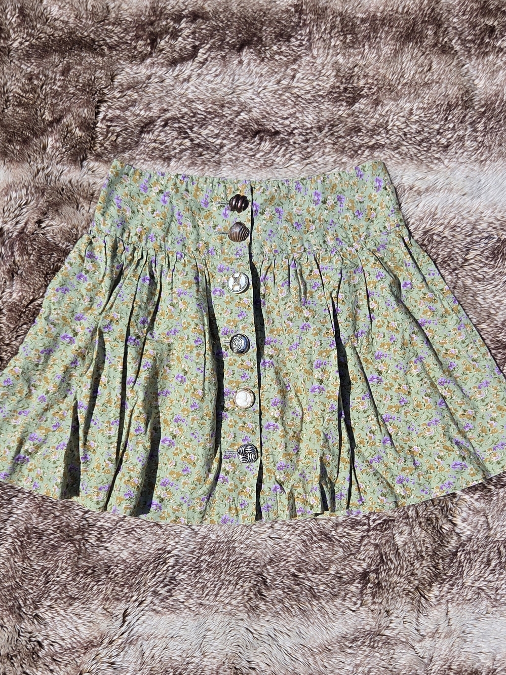 Cottagecore Mini Skirt S Button Pleated Ditsy Vintage Inspired Boho Fairycore